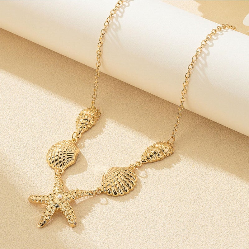 MIFYNN Gold Shell Starfish Necklace for Women Pearl Shell Necklace Layered Beaded Starfish Necklaces Summer Beach Surf Jewelry Gifts for Women - Image 4